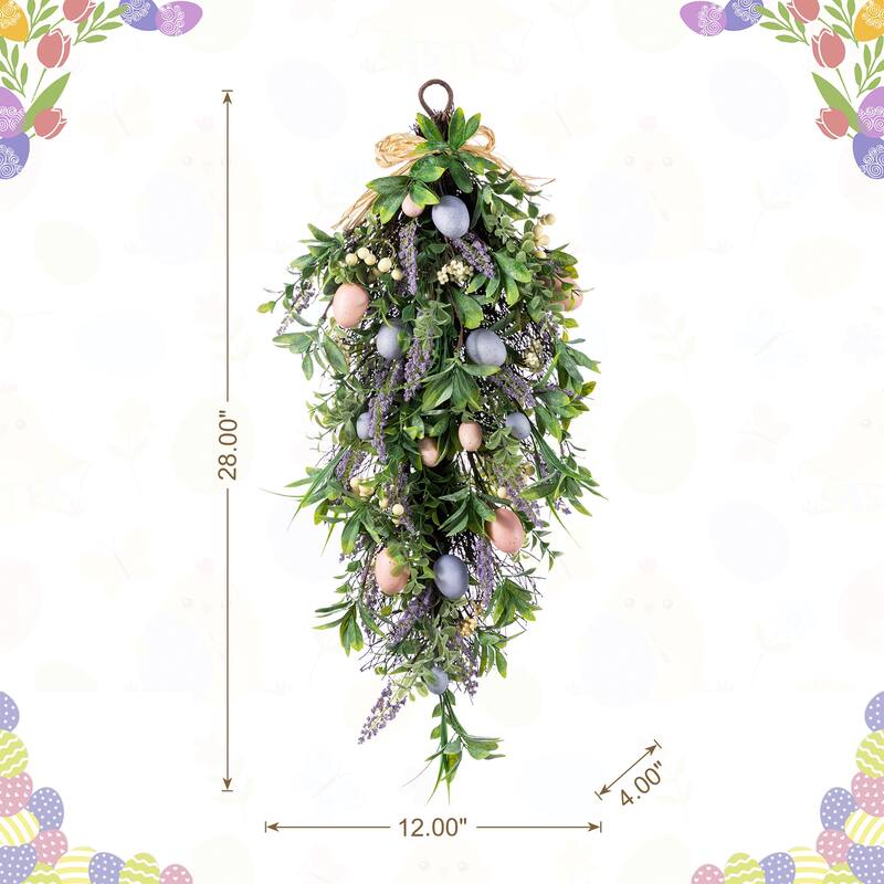 Glitzhome 28"H Easter Egg & Lavender Teardrop Swag Door Hanger