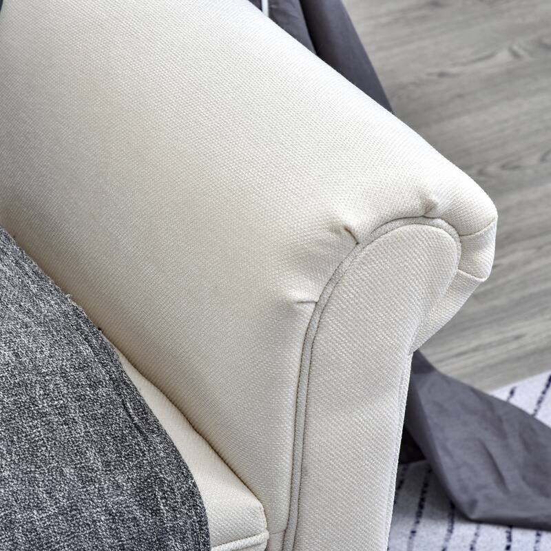 HomCom Linen Upholstered Vanity Accent Ottoman Bench With Armrests - 18*52*23