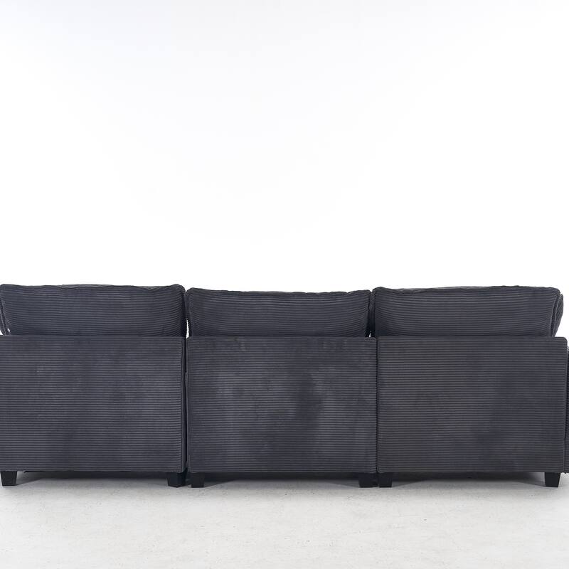 Modular Sofa , Velvet Large U-Shaped Couch Comfy Upholstered 3-Seat Sofa with 1Ottoman, 2 Lumbar Pillow, Deep Seat Couch