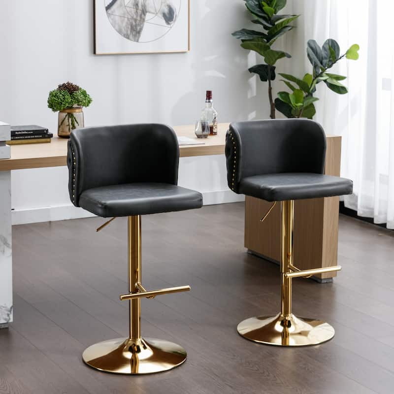 PU Upholstered Swivel Barstools Adjusatble Seat Height, Set of 2