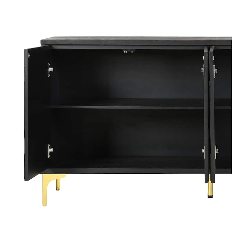 Carved 4-Door Sideboard Handleless Press-to-Open Design Buffet for Kitchen