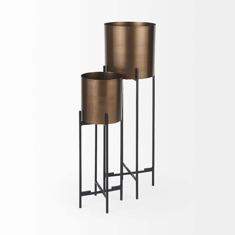 Sowerberry (Large) Bronze Metal w/Black Iron Legs Plant Stand