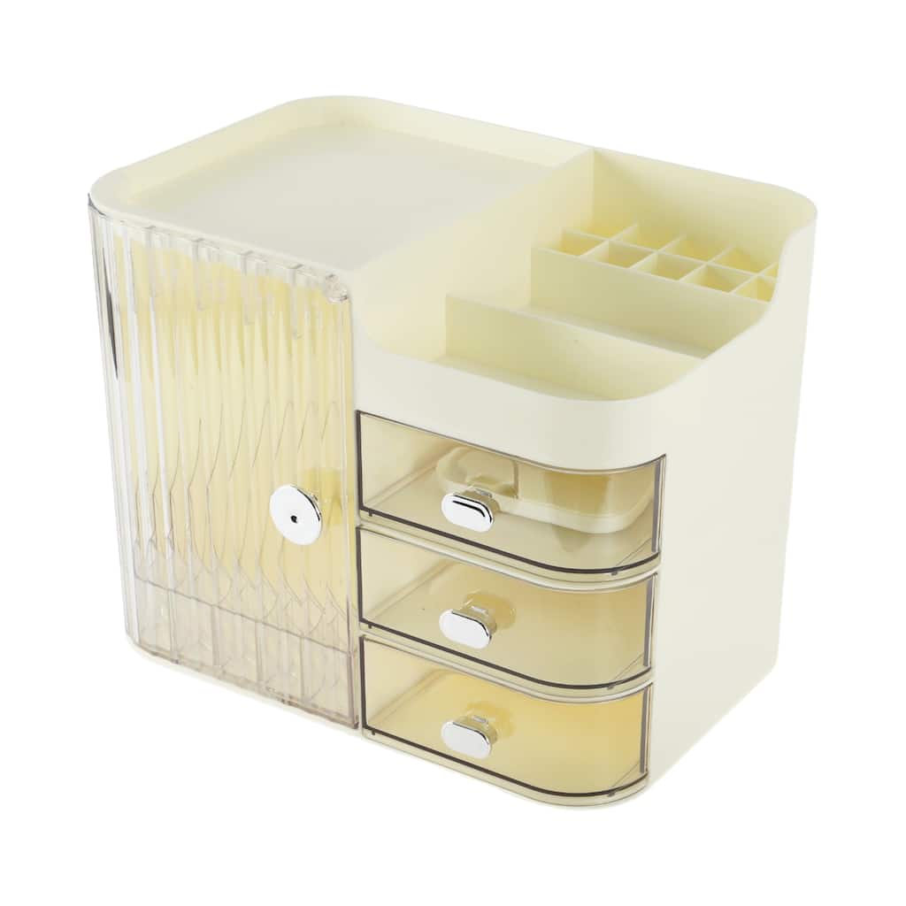 Makeup Organizer Dust-proof Cosmetic Storage Box for Vanity Holder Cream White - Cream White - 11.81"x7.87x9.37"