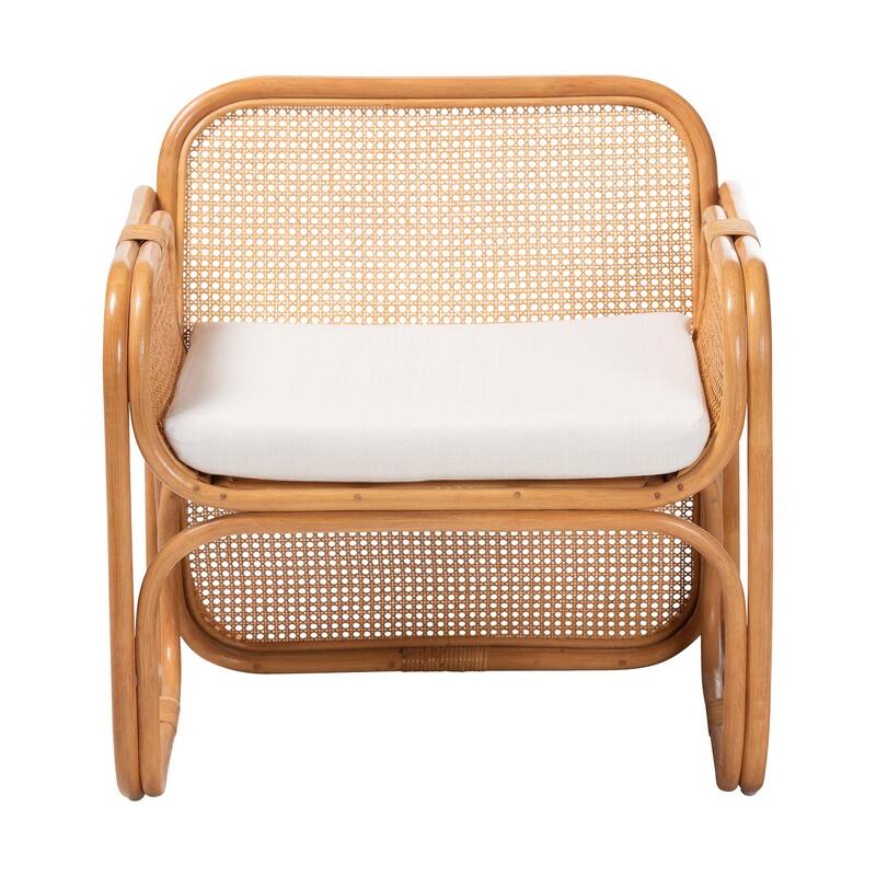 Cambridge Natural Rattan Armchair - Handcrafted with Cushion, Rounded Frame with Cane Woven Panels, for Living Room or Sunroom
