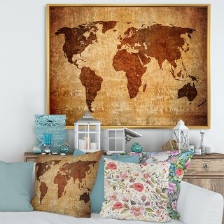 Designart "Ancient Map of The World XI" Vintage Framed Canvas Wall Art ...