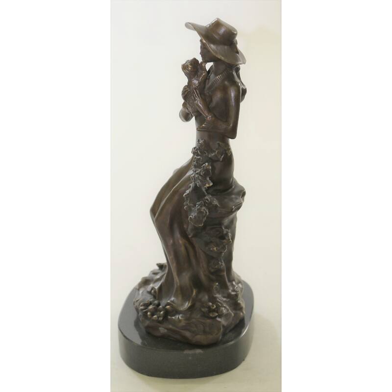 Rare Signed Lady W/ Dog Bronze Statue Figurine Art Deco Sculpture Figure Decor