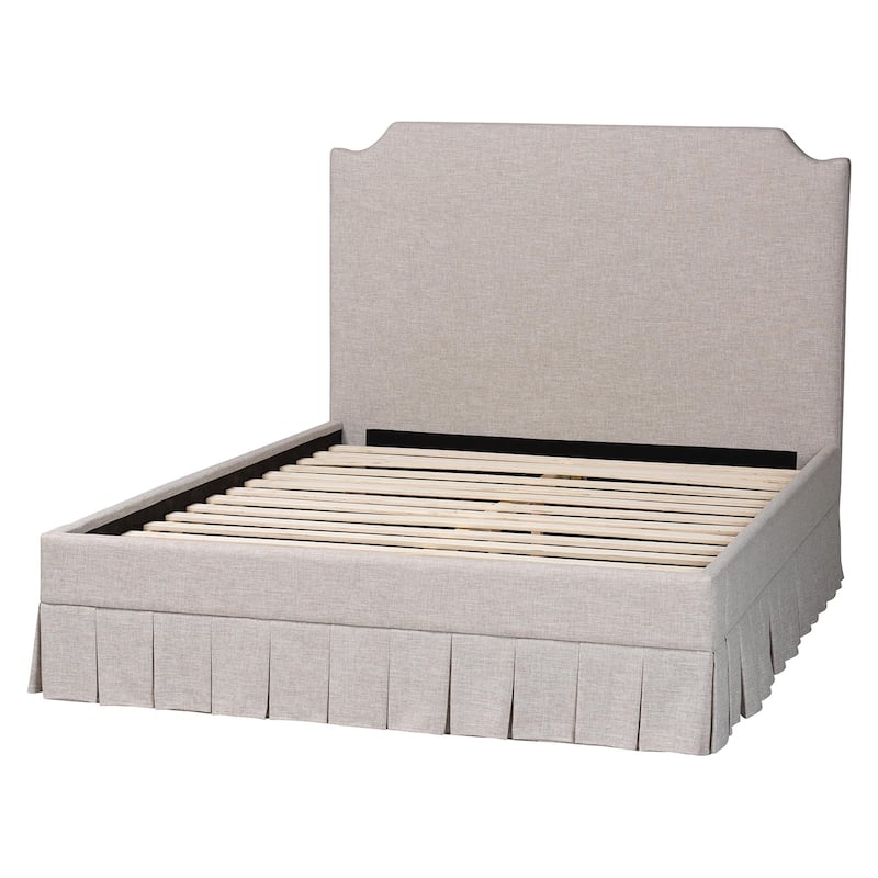 Ronelyn Platform Bed with Pleated Skirt - Fabric Upholstered Bed Frame with Panel Headboard