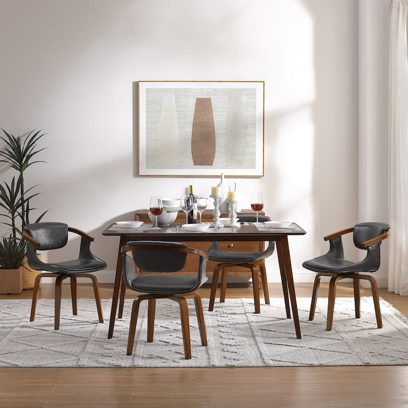 Art Leon Set of 4 Wood and Faux Leather Swivel Chairs