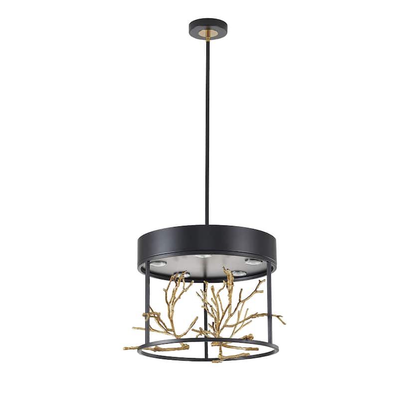 5-Light Matte Black Pendant With Gold Branch Accents