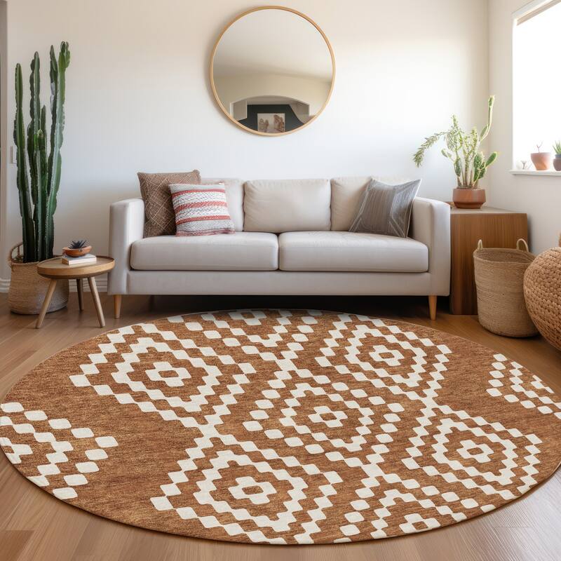 Premium Washable Super Soft Moroccan Modern Mayfield Rug - Terracotta - 8' x 8'