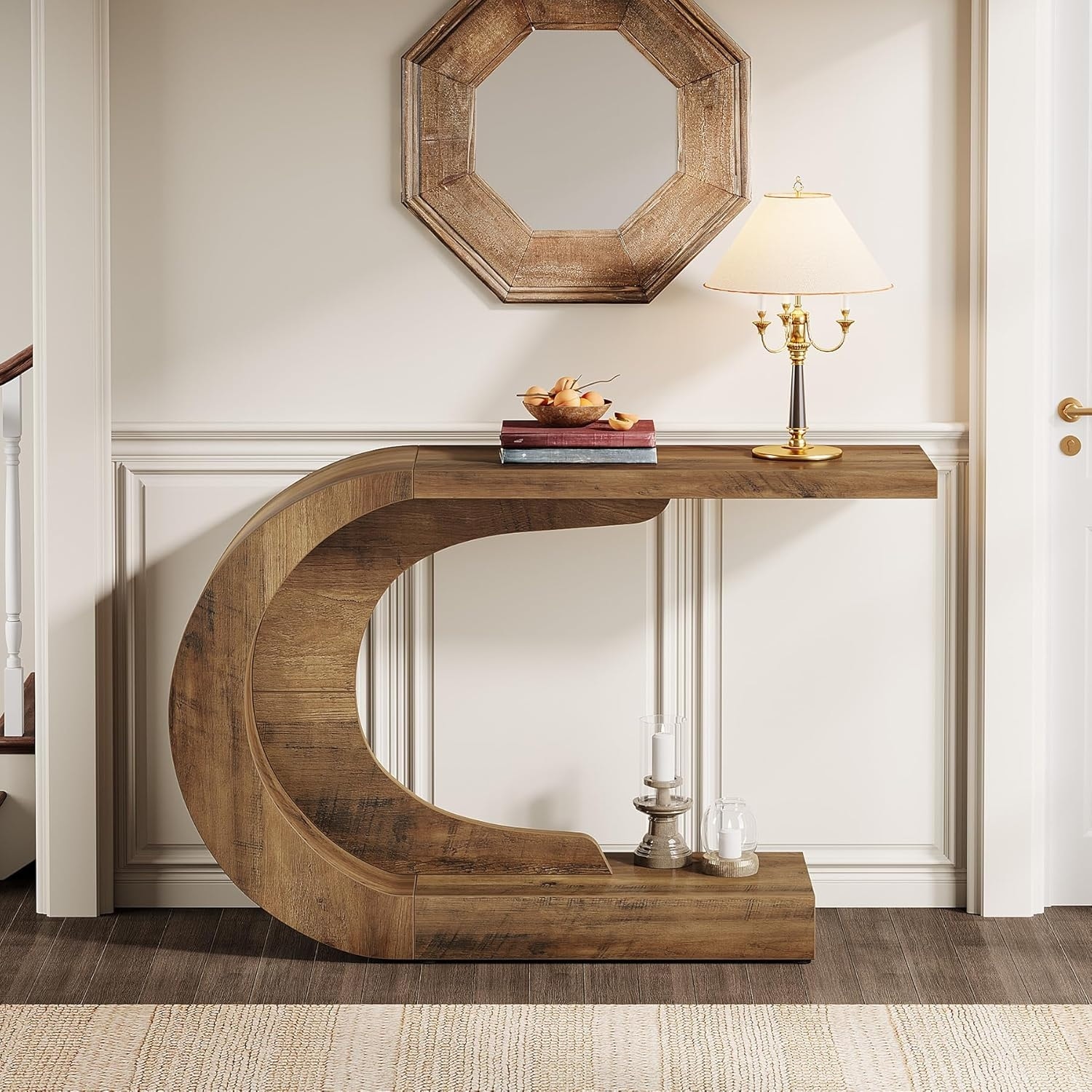 Mid Century Modern 43 Inch Console Table Wood Entryway Hallway Table Accent Table