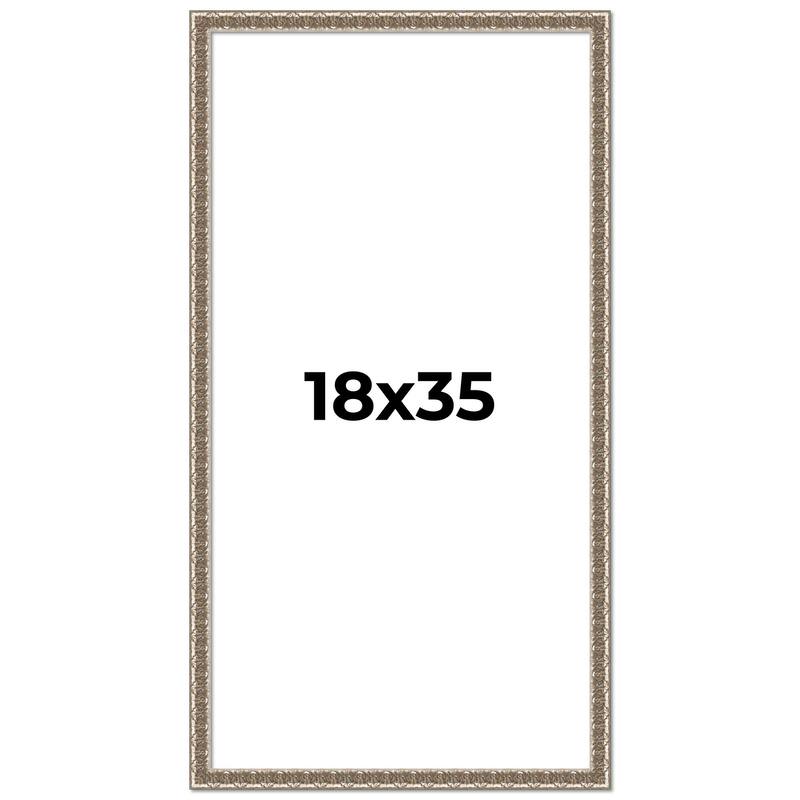18x35 Frame Silver Versailles Ornate Solid Wood Picture Frame | 1 Inch