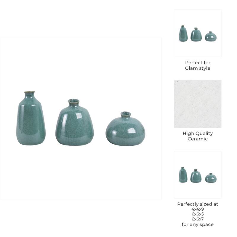 Ceramic Decorative Vases Modern Glam Accent (Set of 3) - 5/7/9" Green