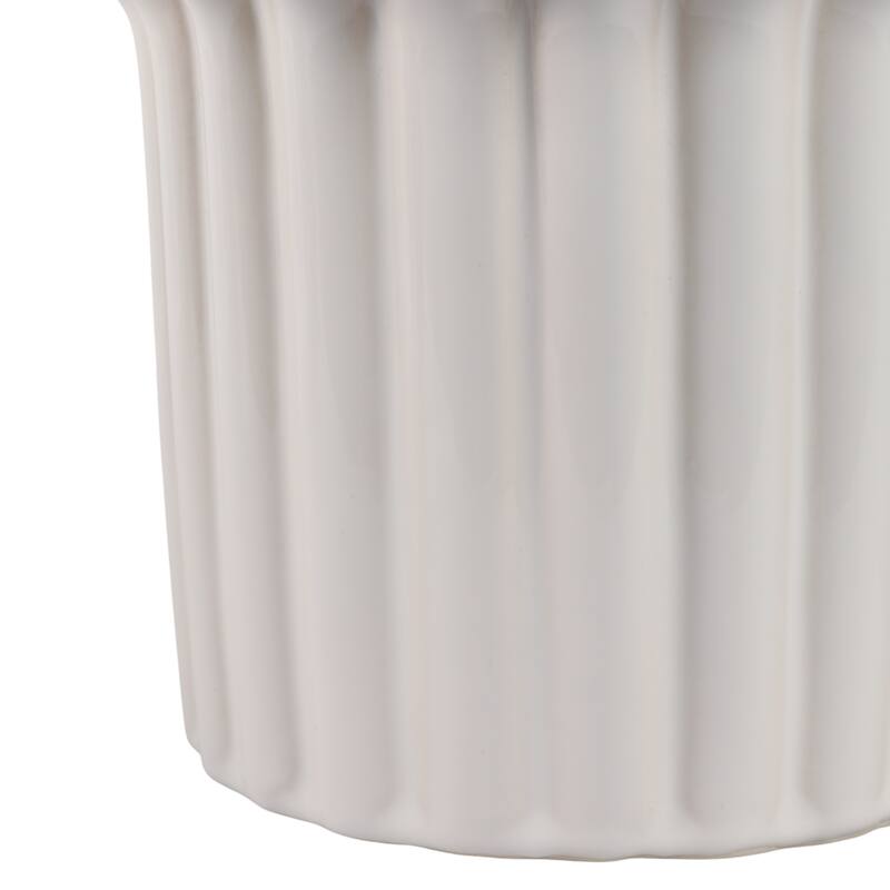Stoneware Planter Sculpted Rim and Vertical Ridged Texture (Set of 2) - 8.5" x 8.5" x 8.75"