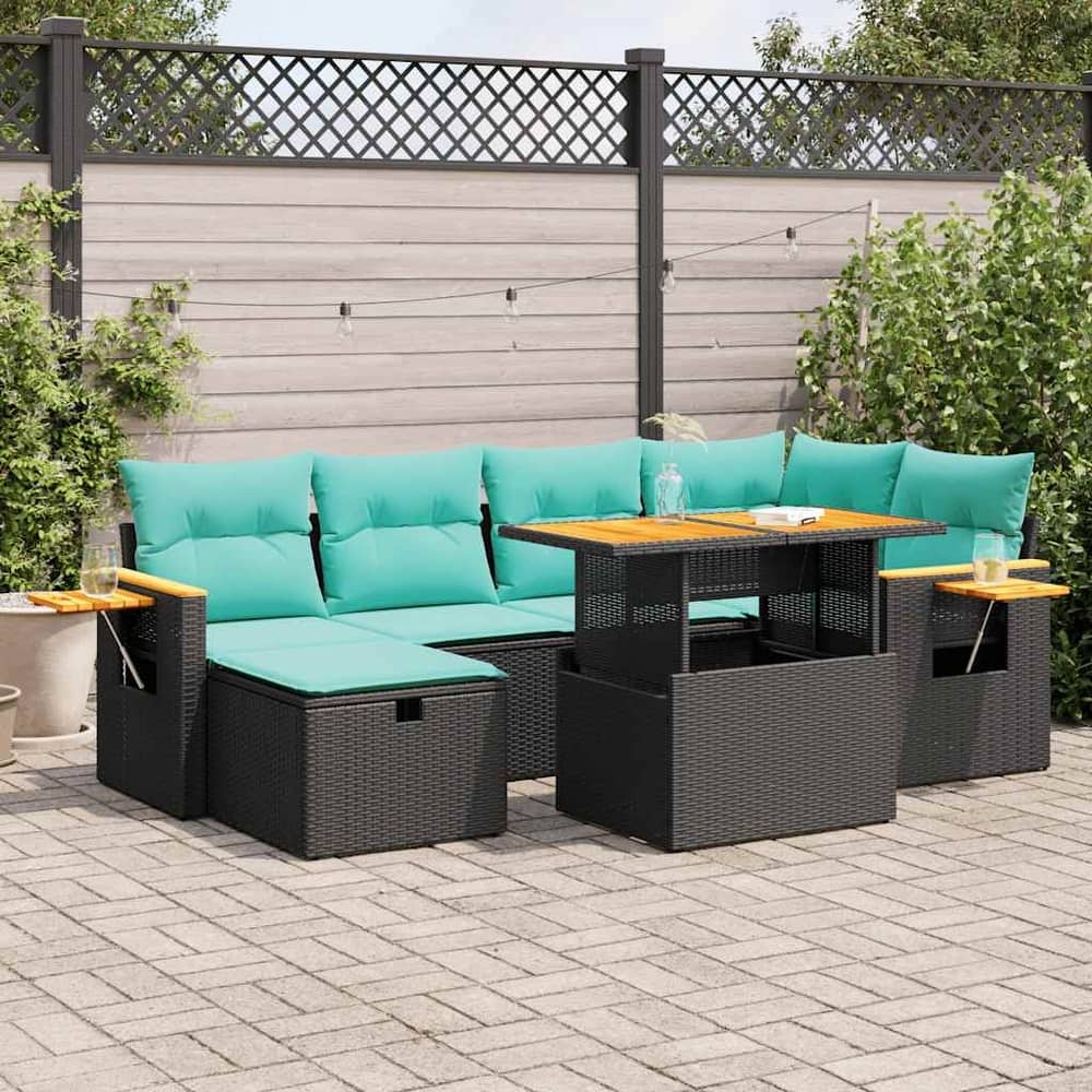 vidaXL Patio Sofa Set with Cushions Outdoor Furniture 7 Piece Poly Rattan - 21.7 x 24.4 x 27.2