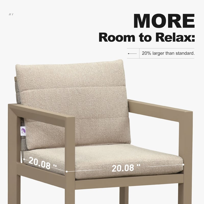 PURPLE LEAF Caesar Outdoor Dining Set Aluminum Luxury Patio Furniture with Olifen Removable Thick Cushion and Pillow-Khaki - N/A