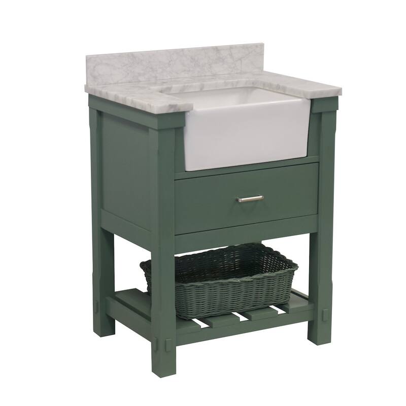 KitchenBathCollection Charlotte 30" Farmhouse Bathroom Vanity with Carrara Marble Top