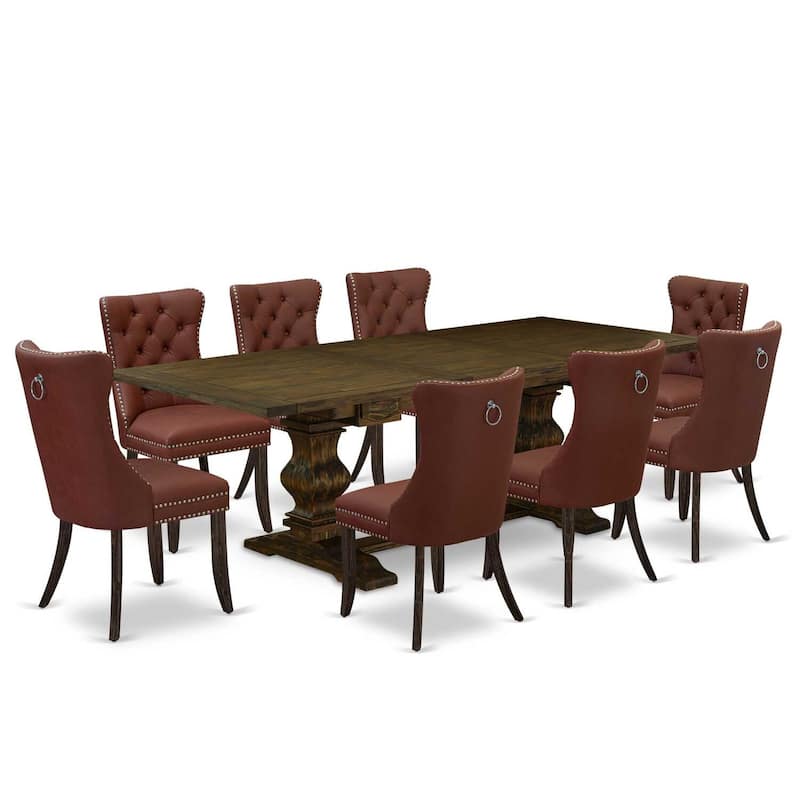 Rectangle Dining Set with 8 Chairs - Distressed Jacobean Kitchen Table Set