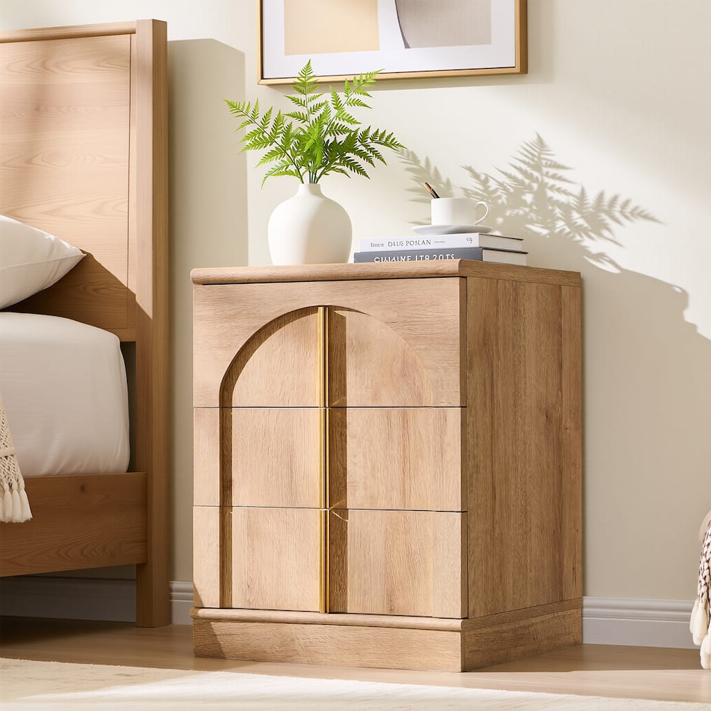 Modern Arched 3 Drawers Nightstand with Charging Station, Side Table