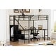 preview thumbnail 5 of 18, Full Size Metal Loft Bed with L-Shaped Desk, RGB LED Lighting, USB Charging Station, Wardrobe Cabinet, Drawers, Ladder