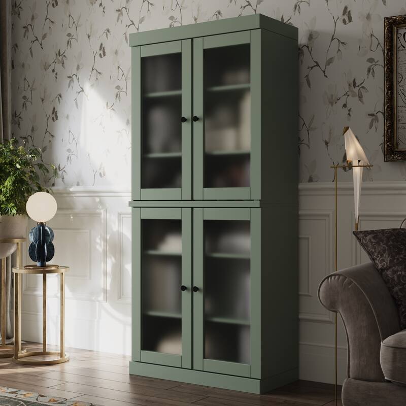 100% Solid Wood 6-Shelf Bookcase with Optional Doors by Palace Imports - 4 Dr Frosted - Sage