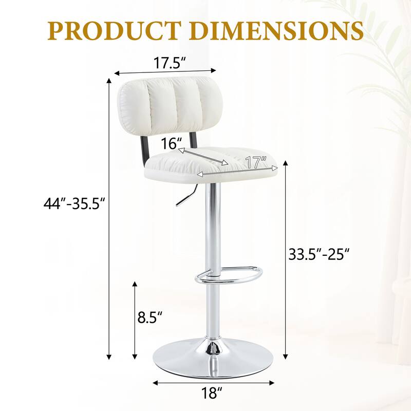PU Leather Upholstered Bar Stools Set of 2, Adjustable Height Swivel Bar Stools, Dining Chairs with Chrome Base & Footrest