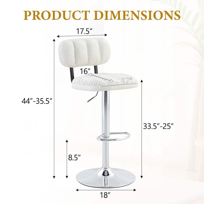 Set of 2 Adjustable Height Bar Stools, PU Leather Upholstered with Chrome Base & Footrest, Modern Comfortable Stools