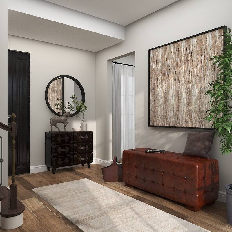 Brown Leather Tufted Upholstered Home Bench with Block Feet