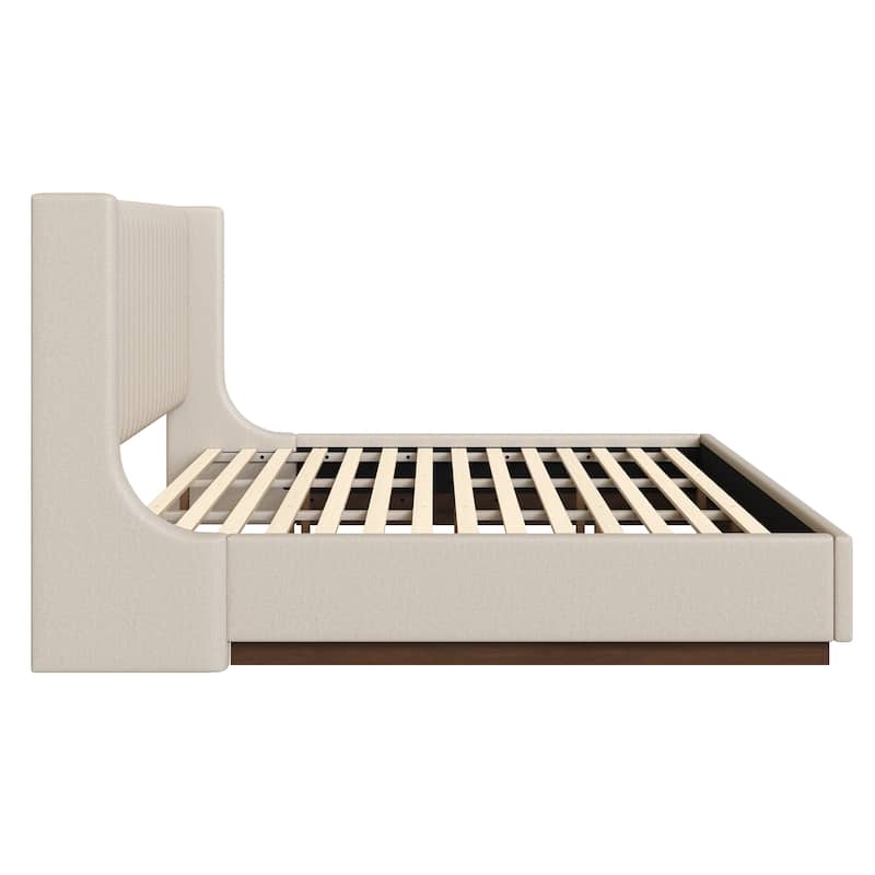Modern Wooden Queen/King Size Upholstered Platform Bed with Headboard