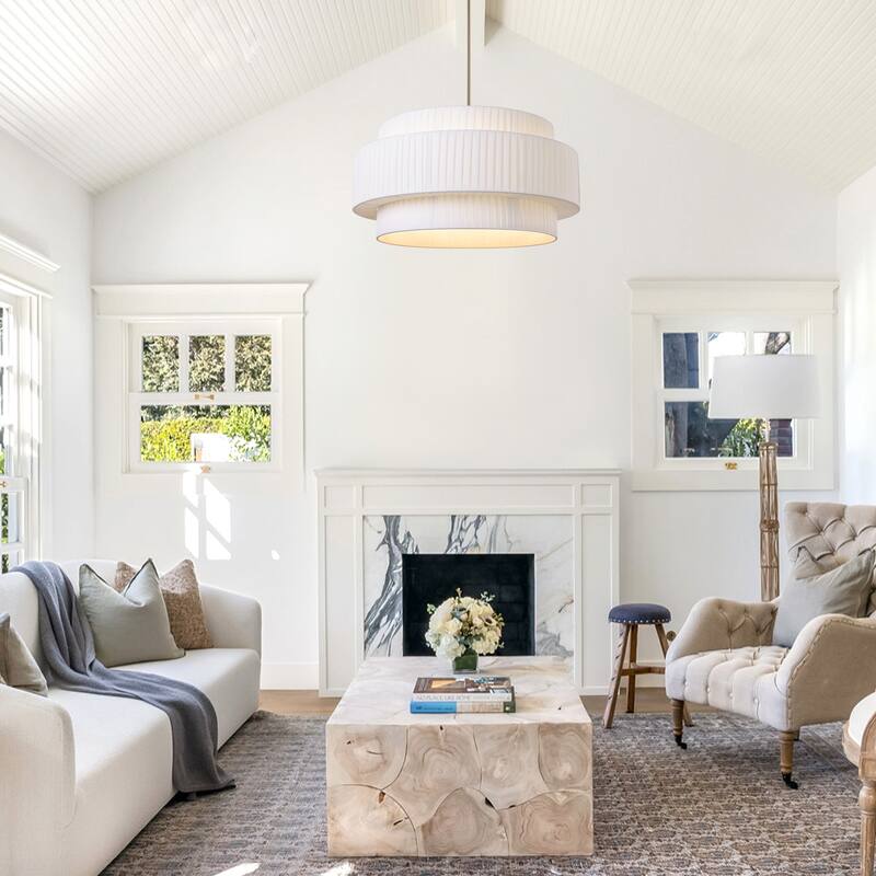 Modern 3-Tier Drum Chandeliers Fabric Shade Ceiling Hanging Pendant - 3-Tier/23.6inch