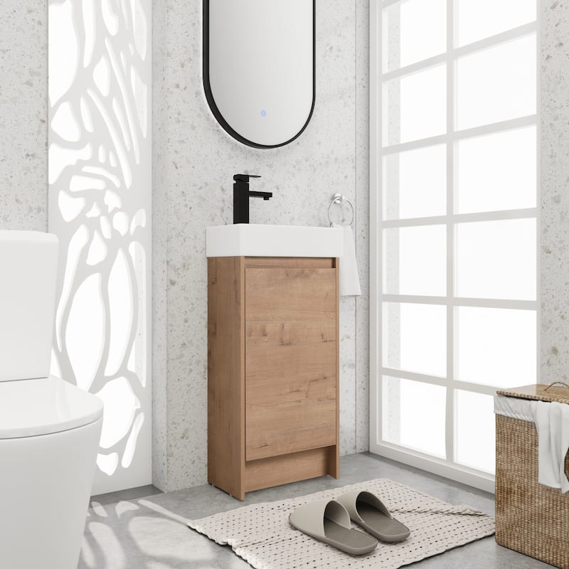 BNK 16/18 inch Freestanding Bathroom Vanity with Single Sink and Soft Close Door