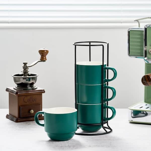 Porcelain Stackable Coffee Mug Set With Rack - Bed Bath & Beyond - 40116509