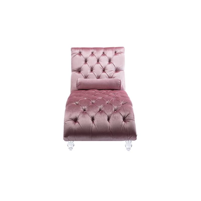 Pink Modern 63.98" Upholstered Buttons Tufted Chaise Lounge Chair with Pillow and Acrylic Legs