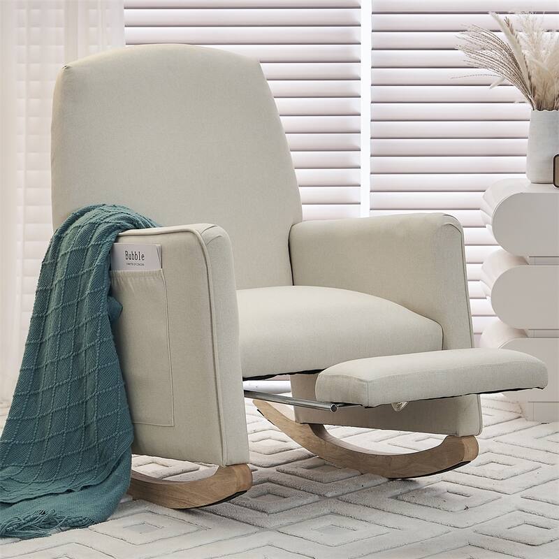 Cotton Linen Fabric Rocking Chair With Adjustable Footrest