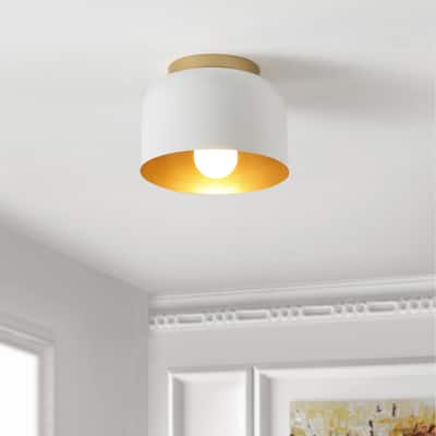SAFAVIEH Lighting Malita Flush Mount - 8" W x 8" D x 6" H - White/Gold - 8Wx8Dx6H