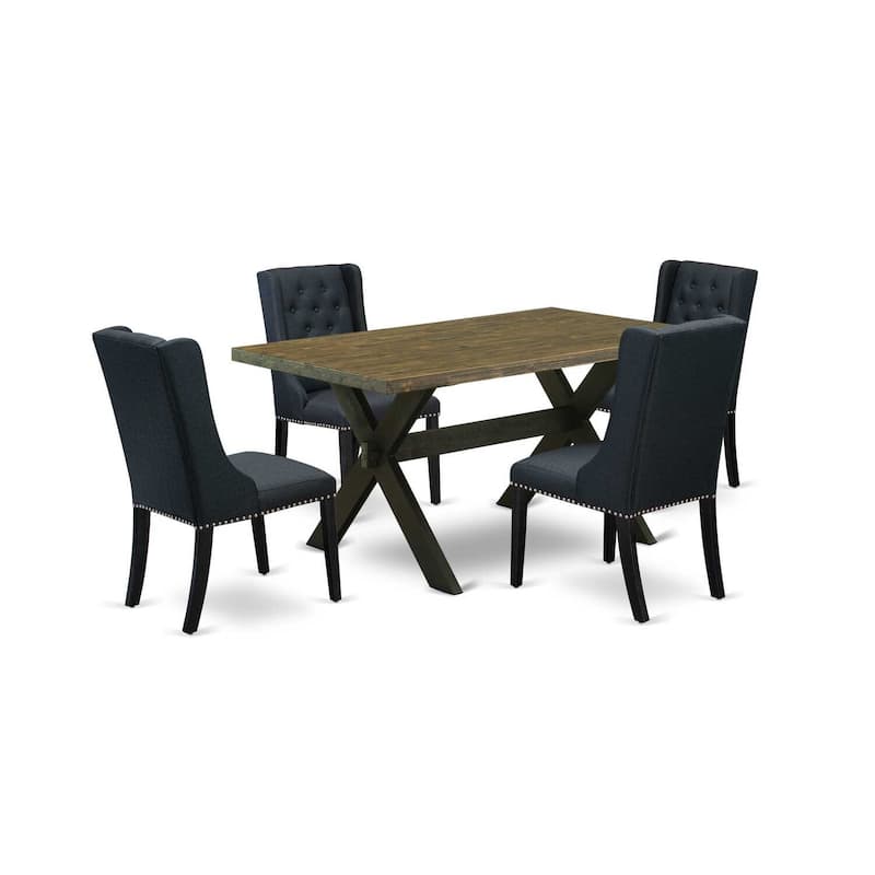 HomeStock 5-Piece Distressed Jacobean Finish Solid Wood Top Dining table with 4 Chairs