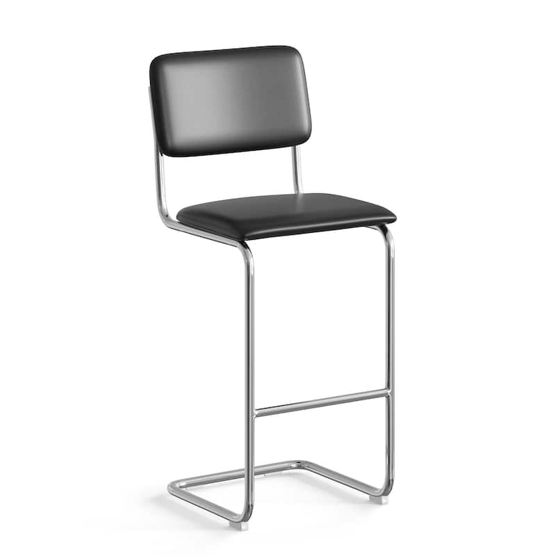 Hayward Vegan Leather Bar Height Stool (Set of 2) - Chrome Frame / Midnight Vegan Leather