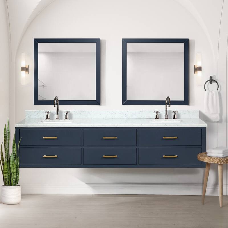 Lexora Castor Double Bath Vanity, Carrara Marble Top, Faucet Set, and Mirrors