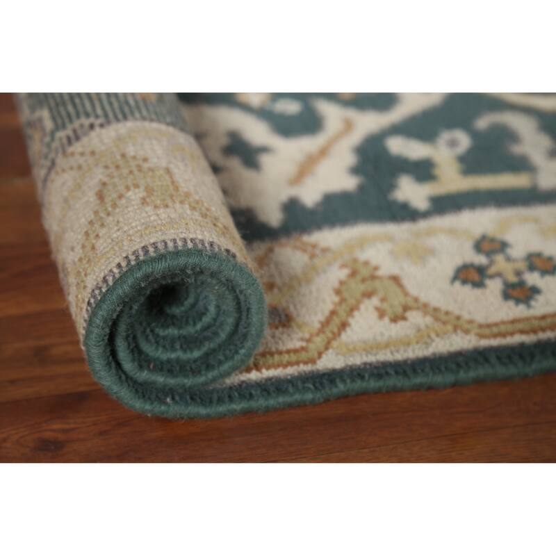 Handamde Green Oushak Oriental Runner Rug Hand-Knotted Wool Carpet - 2'7"x 9'8"