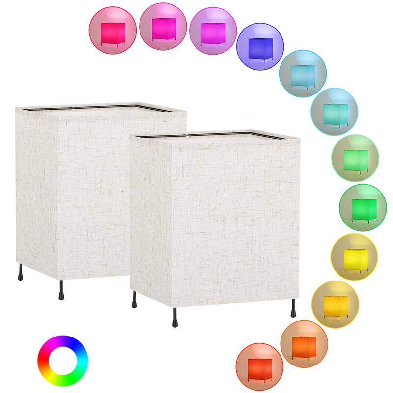 Set of 2 Night Light Small Table Lamp with Remote - 9.5in-Square - Beige