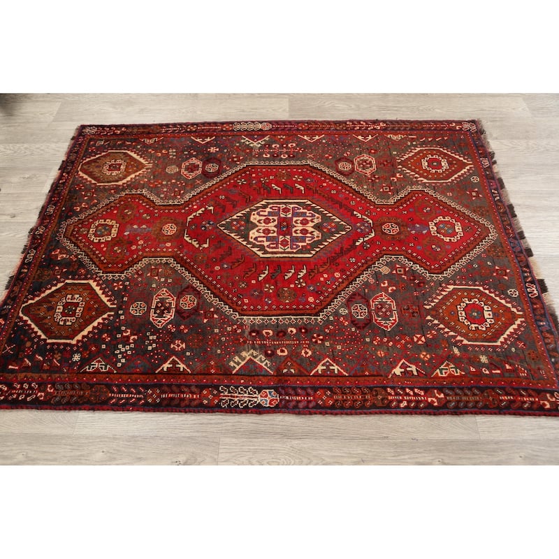 Geometric Shiraz Persian Traditional Area Rug Handmade Wool Carpet - 3'11" x 5'3"
