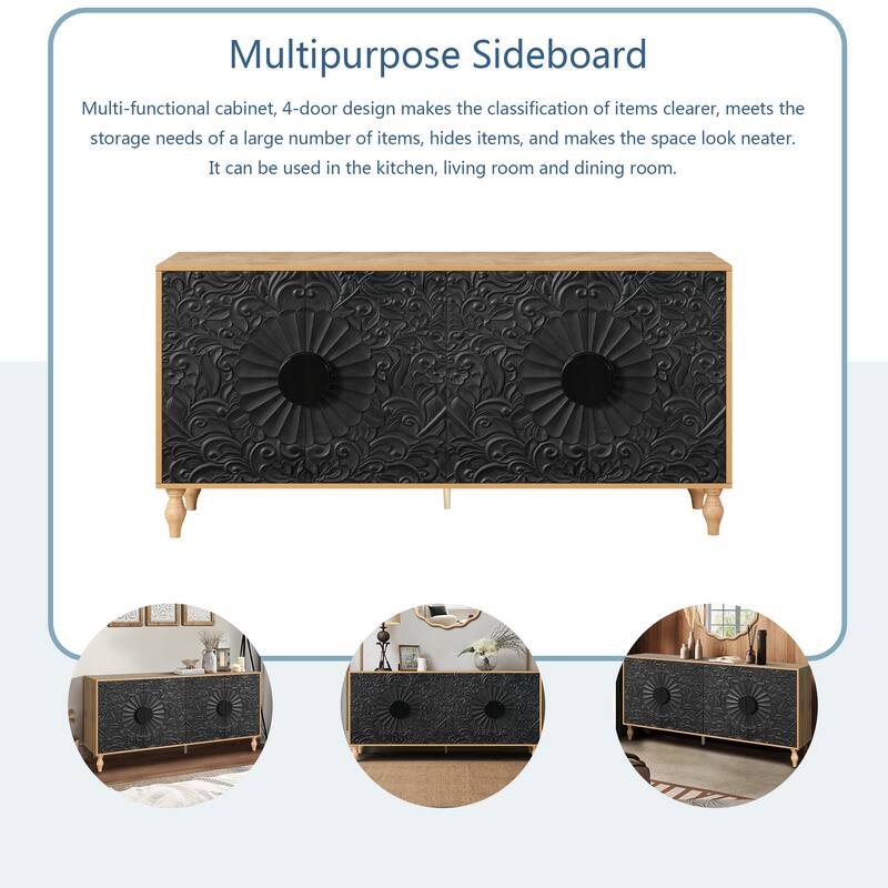 Carved Symmetrical Design Door Sideboards