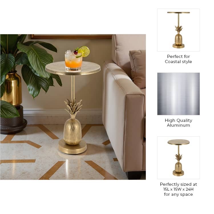 24"H Pineapple Gold Metal Side Accent Table for Your Living Room or - 15" x 15" x 24"
