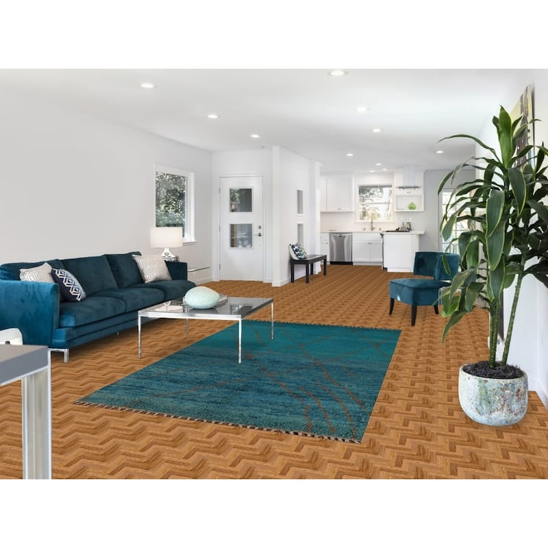 Blue Moroccan Oriental Area Rug Hand-Knotted Trellis Wool Carpet - 5'0" x 8'0"