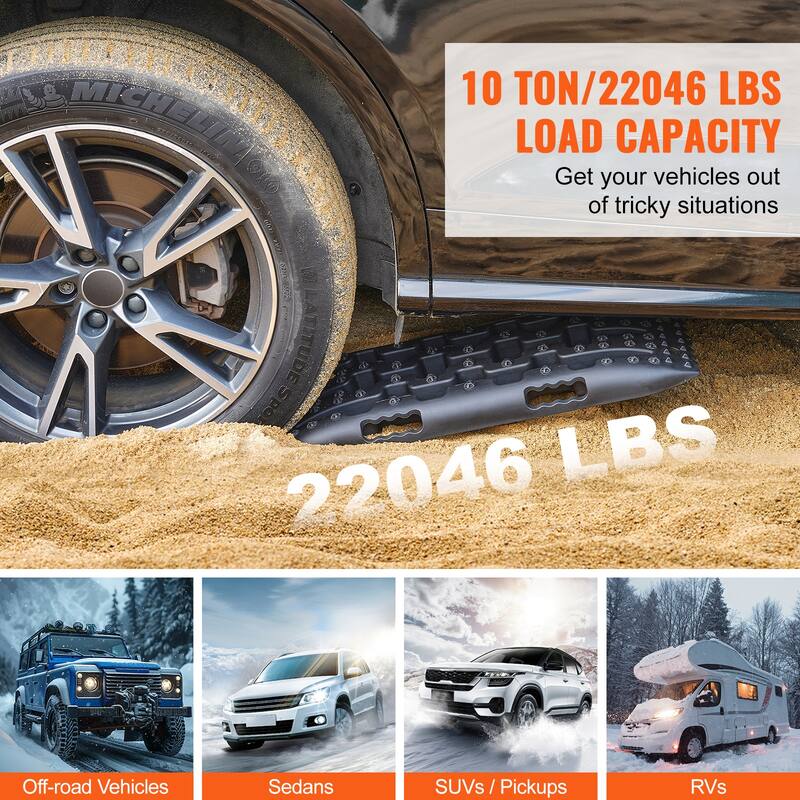 Traction Boards with PP Material, Recovery Boards for Off-road Vehicles/Cars/Pickups/SUVs/RVs, Pair Tire Traction Mats on Snow