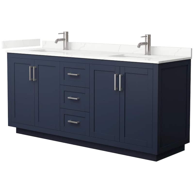 Wyndham Collection WCF292972D-QTZ-UNSMXX Miranda 72" Free Standing - Dark Blue / Giotto Quartz Top / Brushed Nickel