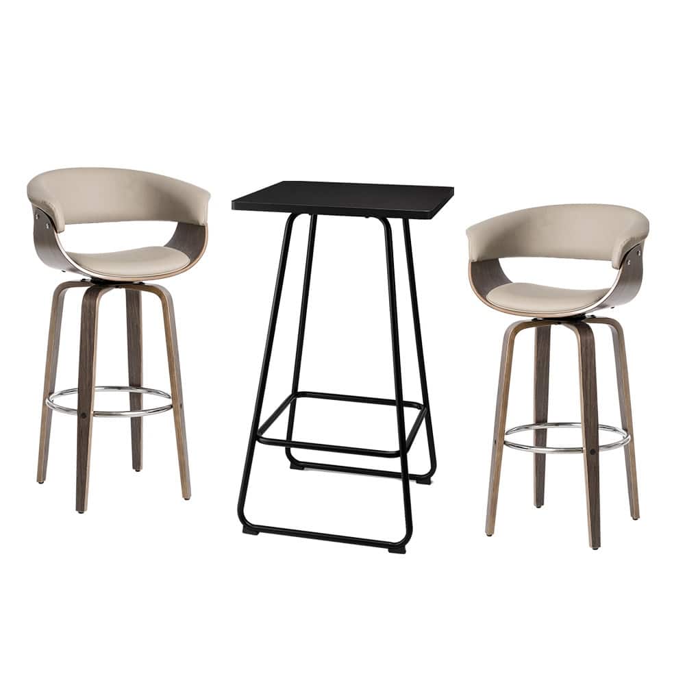 Glitzhome Small Space Set of 3 Swivel High Bar Stool Kitchen Chairs & Square Wood Top Pub Table