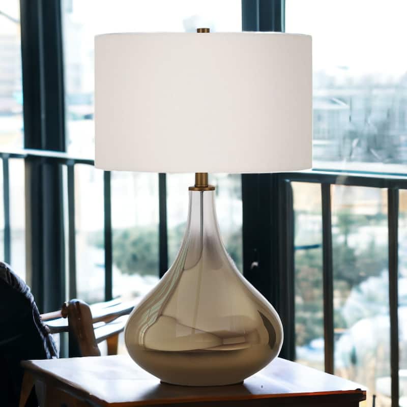 25" Glass Gourd Table Lamp with White Drum Shade - 15" x 15" x 25.5"