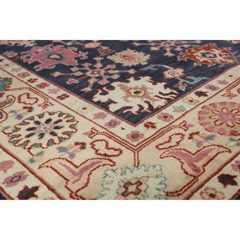 Navy Blue Oushak Indian Area Rug Hand-Knotted Wool Carpet - 9'3" x 12'0"