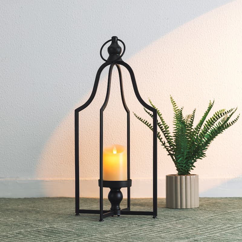 Glitzhome Modern Black Metal Foldable Lanterns Spring Wedding Hanging Candle Holders - L